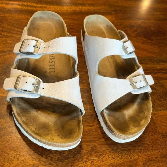 Birkenstock Two Strap Leather Sandals Cork Footbed Sz 40 (W9 M7) White - Picture 9 of 12